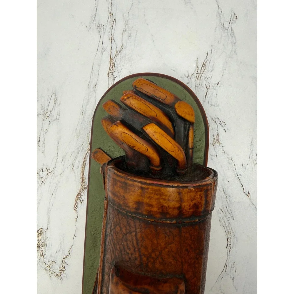 Vintage Golf Bag Trinket Box Desk Accessory Enesco Resin Brown